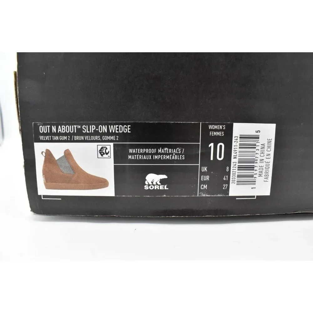 Sorel Womens Size 10 Out N About Wedge Velvet Tan Suede Gum 2‎ Waterproof Shoes